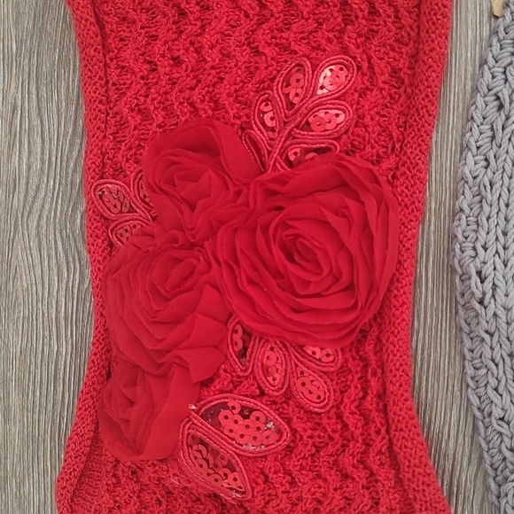 New Lot of 4 Crochet Knit Neckwarmers Headbands Grey Pink Red Turquoise Sparkle - Picture 10 of 15